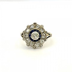 Кольцо с бриллиантами, алмазами и сапфирами